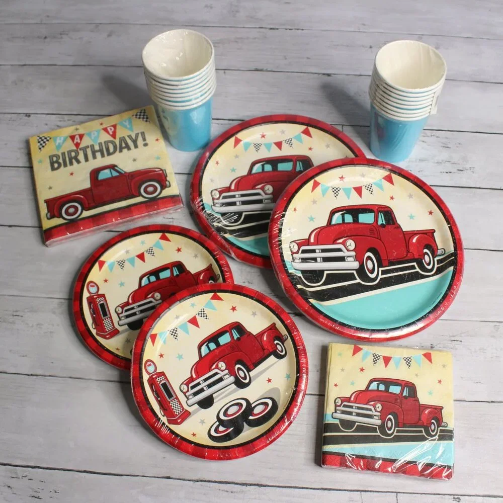 Vintage Pickup Truck Paper Plates Cups Party Supplies All Occasion Birthday